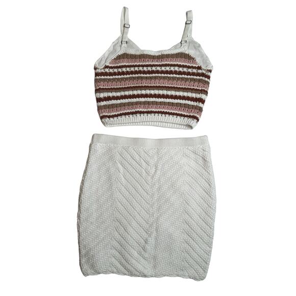 Hollister Y2K Crochet Striped Crop Top Tank and White Mini Skirt Set Boho Sz S - Picture 7 of 10